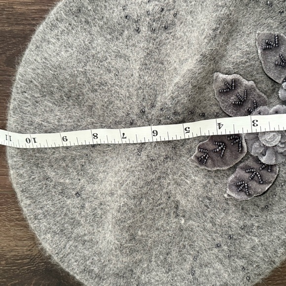 C.C Exclusives Gray Angora Wool Beret Floral Beaded Detail - Picture 8 of 8